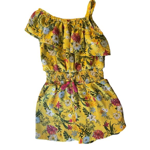 BCBGirls Yellow One Shoulder Floral Romper Size Medium 10/12 - Picture 1 of 2